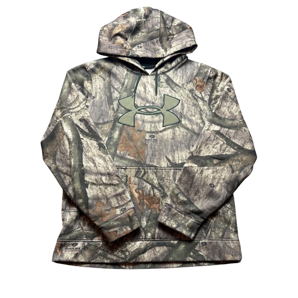 Under Armour Hoodie Mens Medium Camo Mossy Oak Treestand Fleece Loose Fit Logo